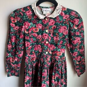 My Michelle Girls' Green Floral Lace-Collar Dress - Pink Roses - 10